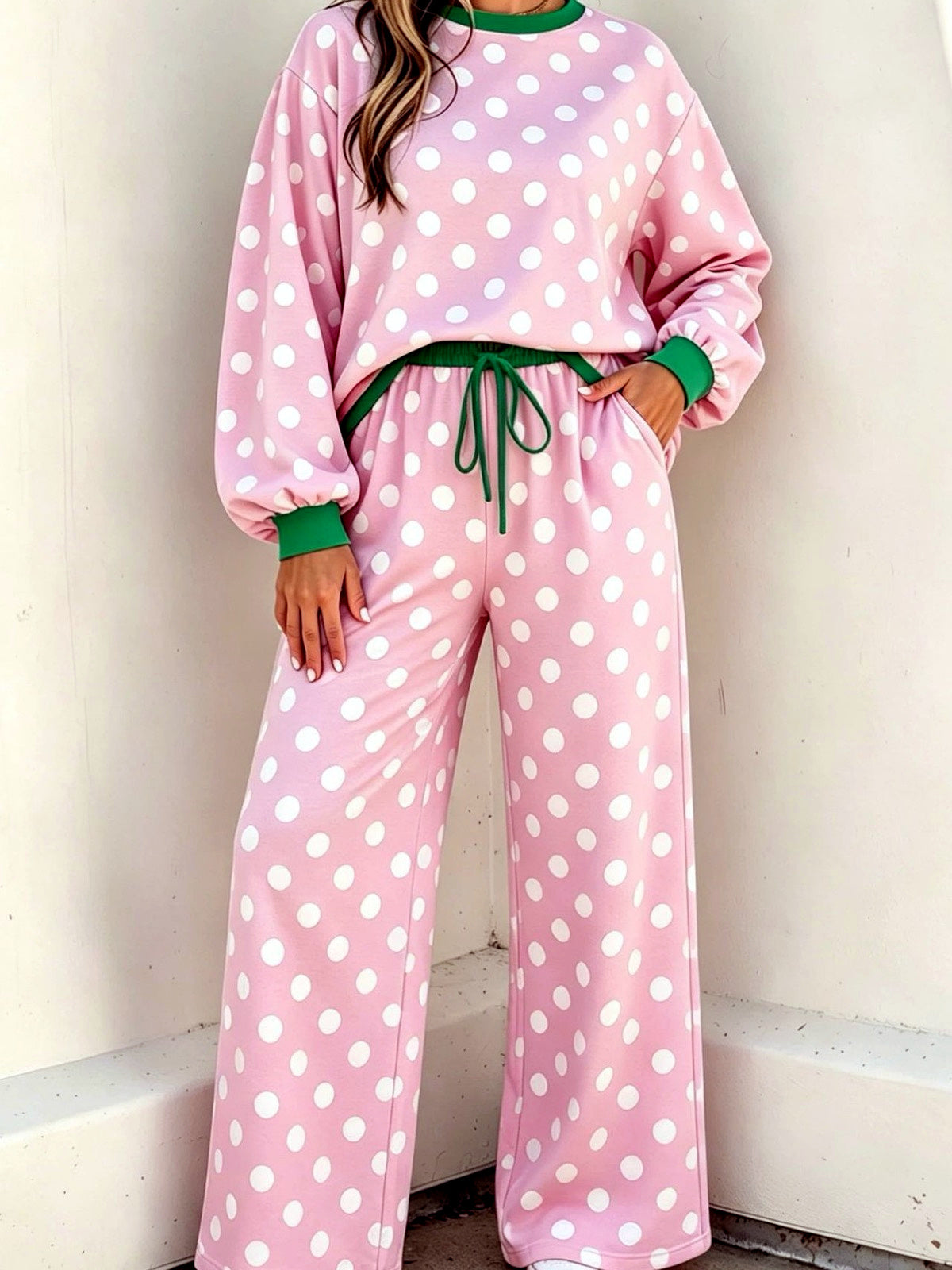 Women's Printed Relaxed-Fit High-Waist Top & Pants Set in Red - product view