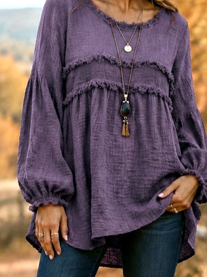 Fringe-Trim Lace-Trim Patchwork Accessory in Purple - product view