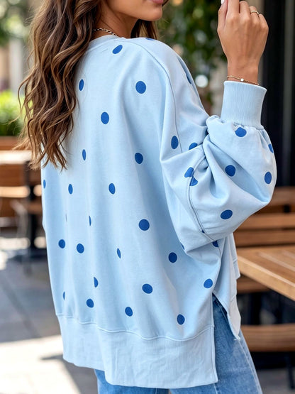 Women's Printed Crew-Neck Patchwork Relaxed-Fit Long-Sleeve Polka-Dot Sweatshirt - product detail view 2