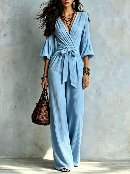 Women's Longline High-Waist Wide-Leg Pants in Blue - product view