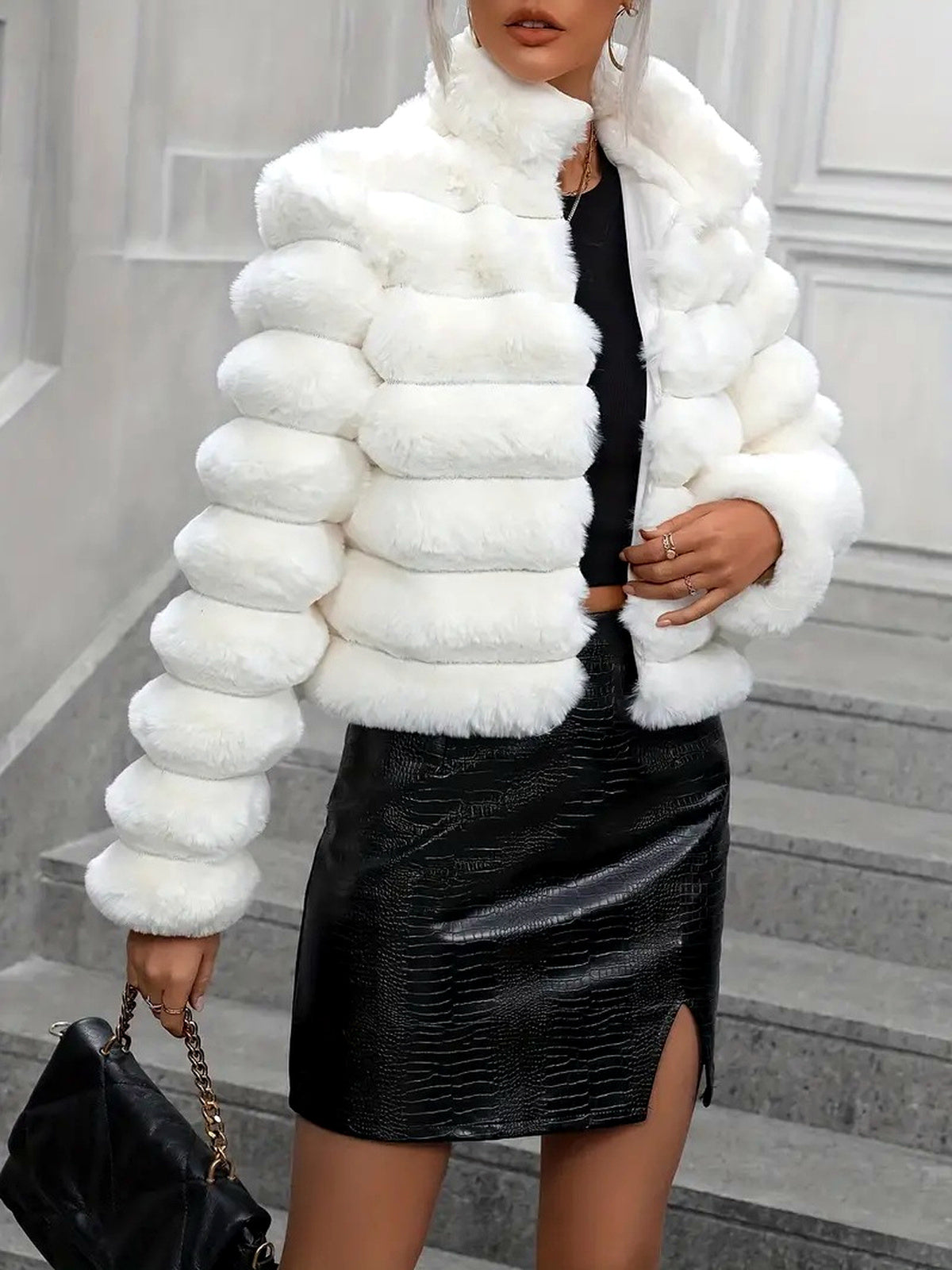 Women's Faux-Fur Long-Sleeve Coat - product detail view 2