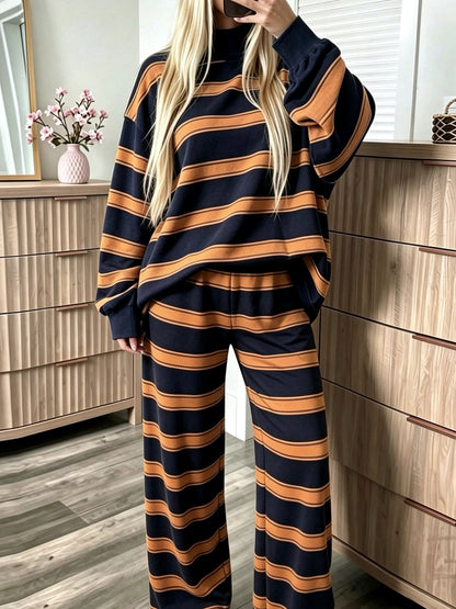 Women's Striped Printed Two-Piece Set in Orange - product view