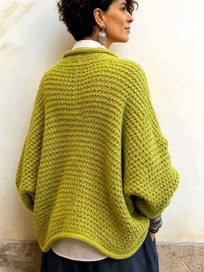 Knit Solid-Color V-Neck Pullover Relaxed-Fit Long-Sleeve Woven Sweater - product detail view 2