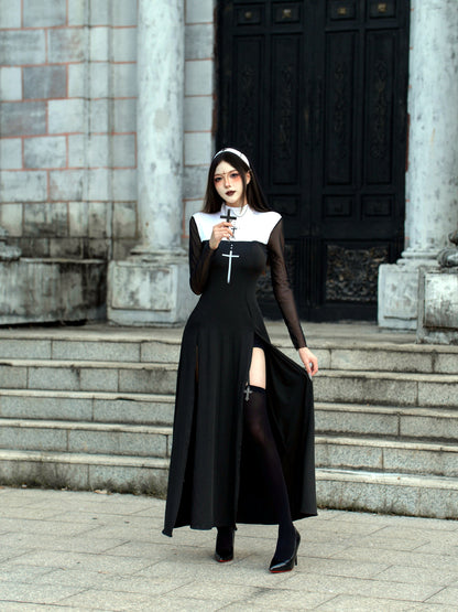 Women's Halloween Gothic-Nun Cosplay Chain-Strap Top & Skirt Set - product detail view 4