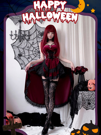 Women's Halloween Witch-Inspired Vampire-Inspired Lace-Trim Dress - product detail view 4