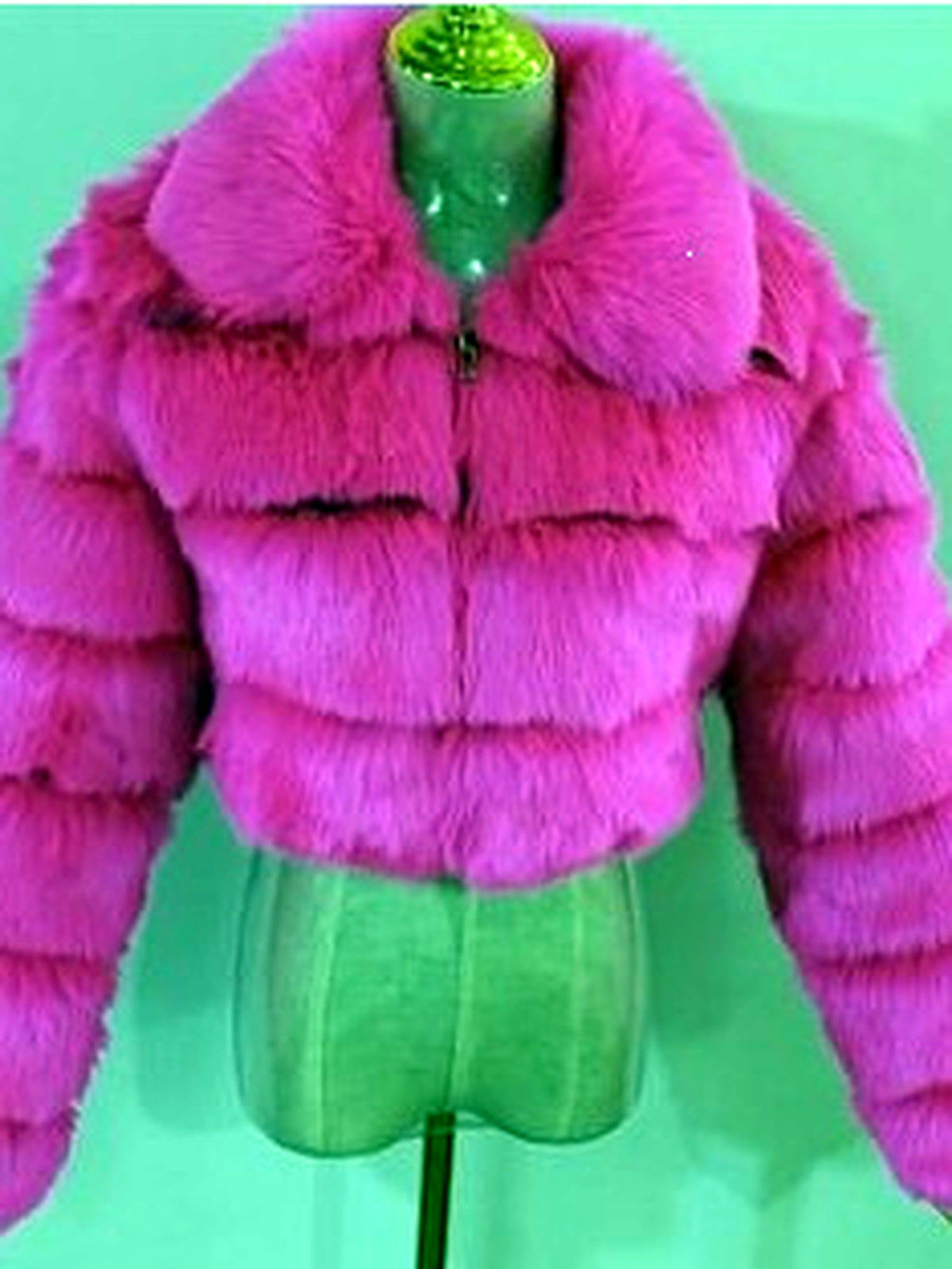 Women's Faux-Fur Point-Collar Stand-Collar Patchwork Long-Sleeve Coat in Rose Red - product view