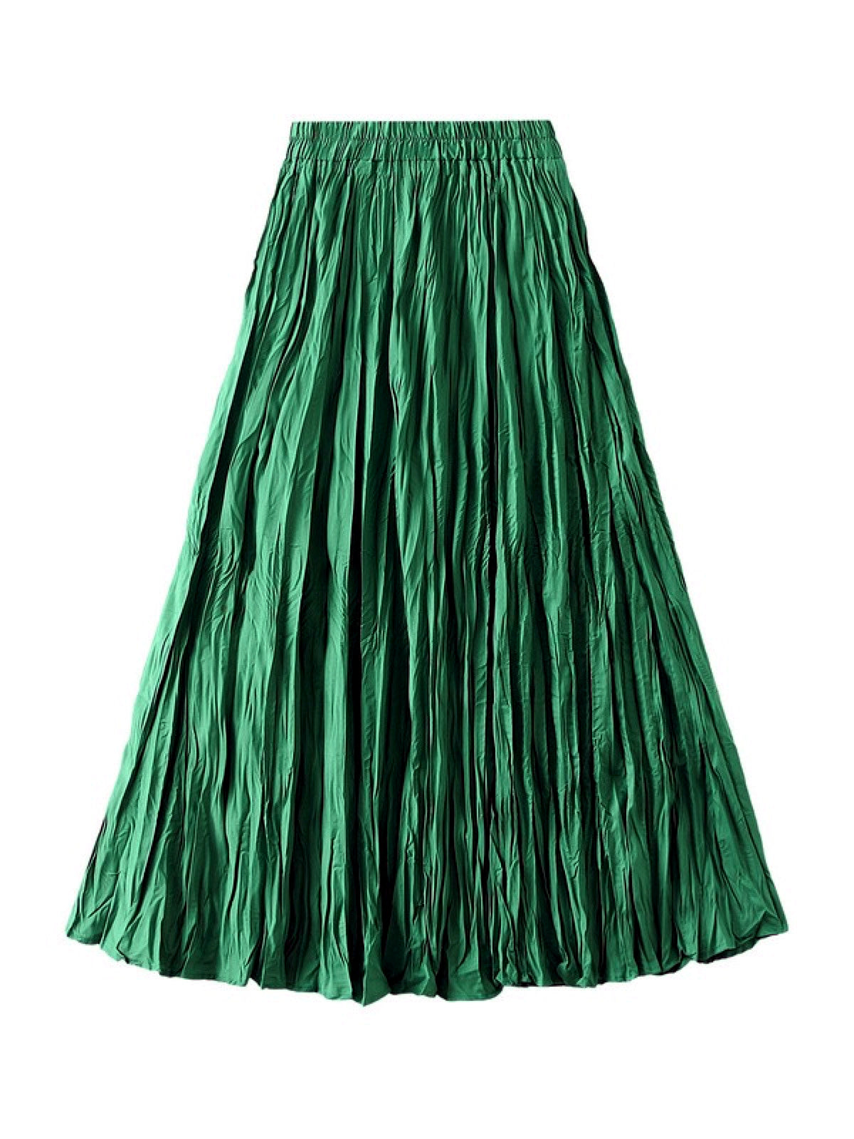 Women's Patchwork Stretch Midi Mid-Length Ruched Skirt in Green - product view