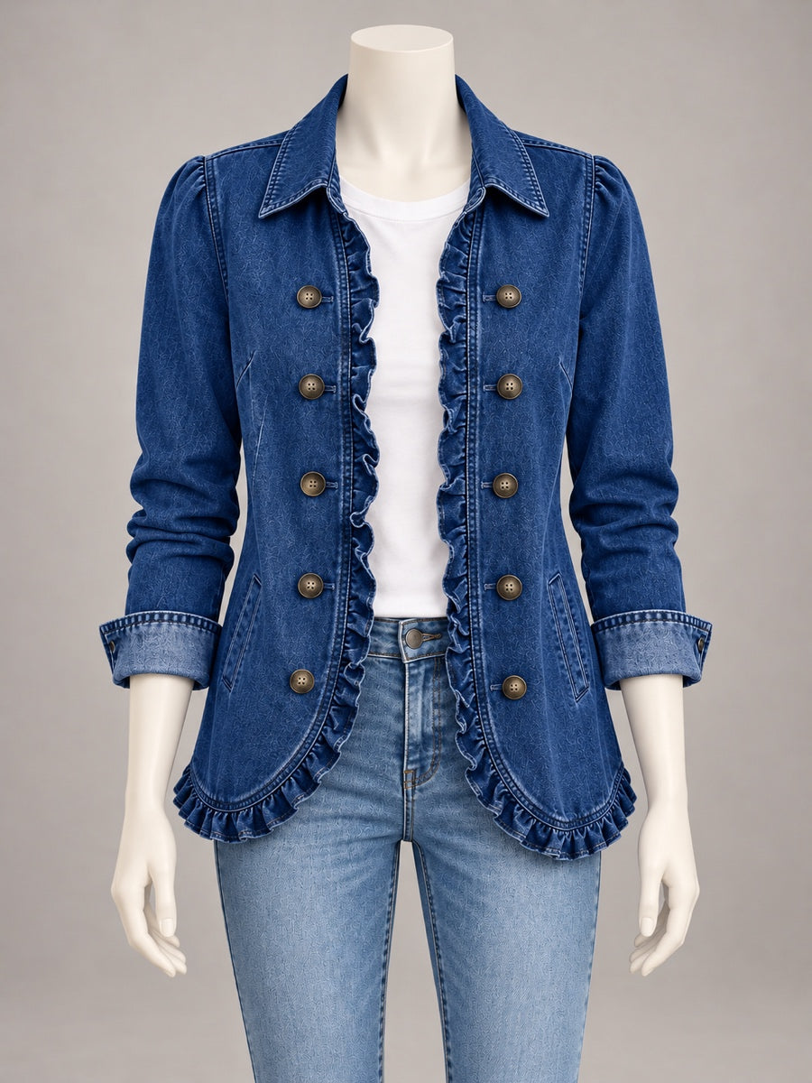 Women's Denim Point-Collar Button-Front Relaxed-Fit Cardigan