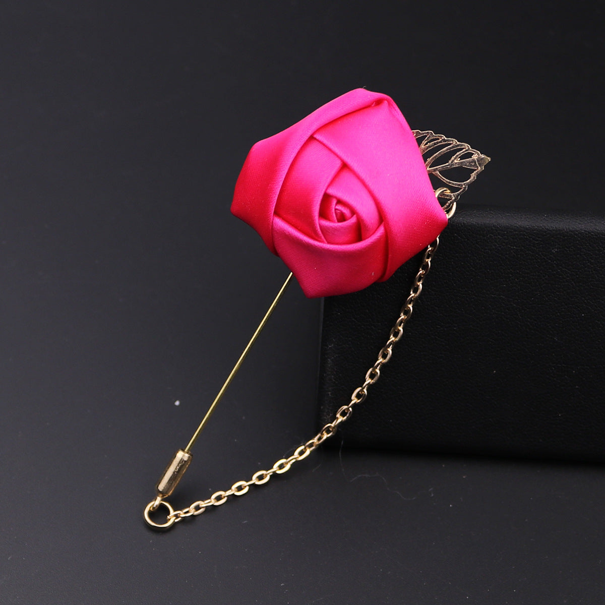 Handmade silk rose lapel pins with chain, men's wedding brooches pins, best man boutonnieres.