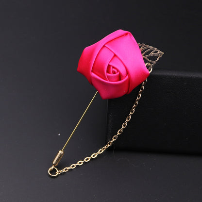 Handmade silk rose lapel pins with chain, men's wedding brooches pins, best man boutonnieres.
