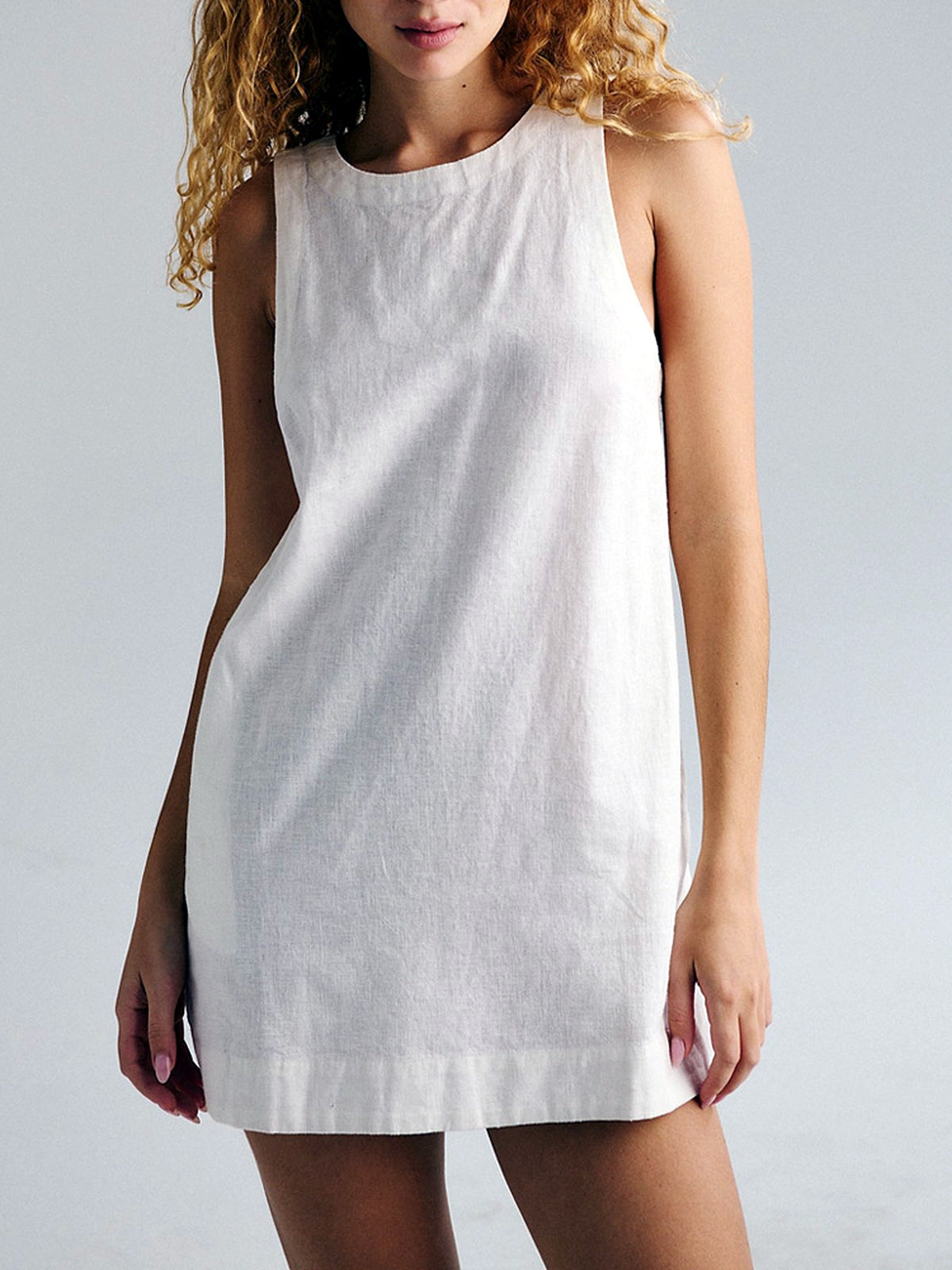 Women's Linen Blend Backless Mini Dress, Sleeveless Solid Color Summer Tank Dress