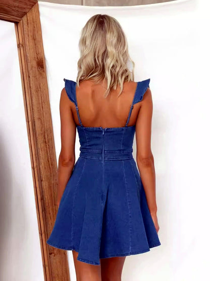 Women's Denim Shirt Dress Seven Quarter Sleeve Loose Casual Spring Dress - product detail view 5