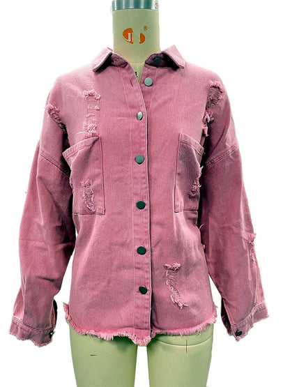 Women's Long Sleeve Open Front Blazer Cardigan Solid Color Casual Denim Raw-Hem Point-Collar Jacket - product detail view 3