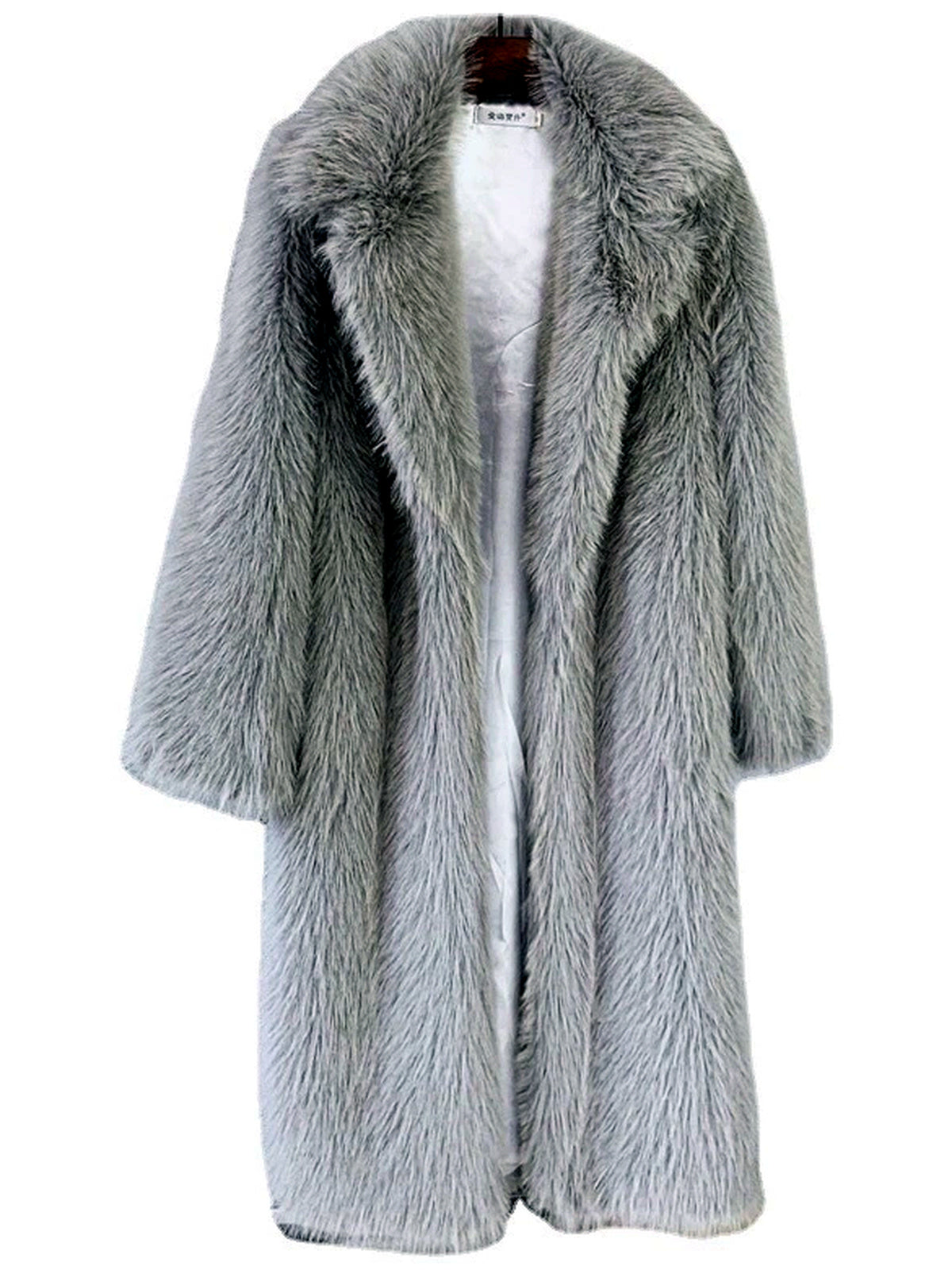 Women's Faux-Fur Notched-Lapel Long-Sleeve Longline Coat - product detail view 2