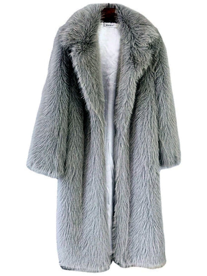 Women's Faux-Fur Notched-Lapel Long-Sleeve Longline Coat - product detail view 2