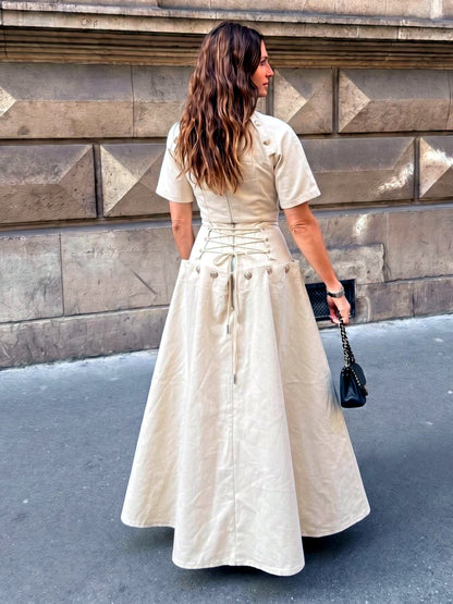 Women's Metal-Button Tie-Front Denim Top & Maxi Skirt Set - product detail view 5