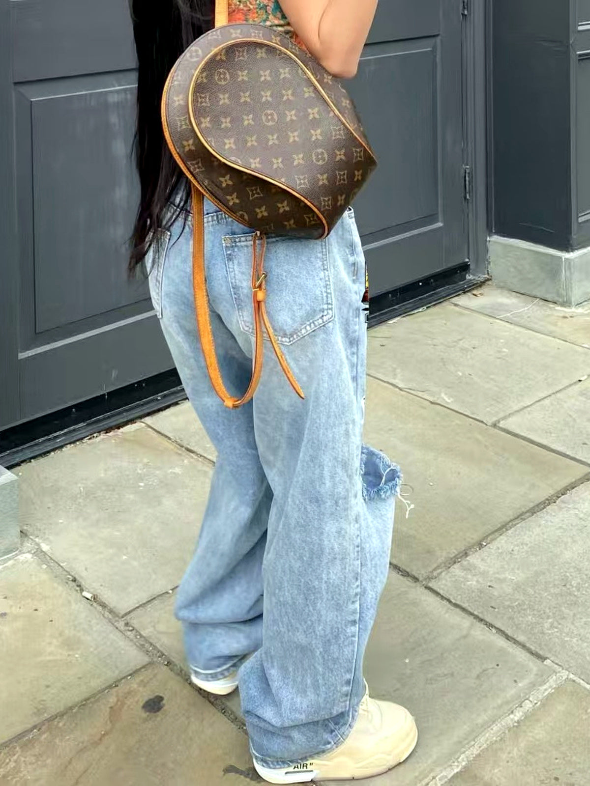Women's Denim Printed High-Waist Straight-Leg Pocket Streetwear Pants - product detail view 4