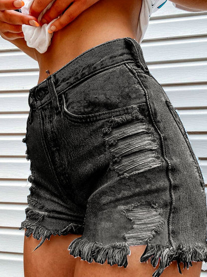 Denim Printed Mid-Rise Straight-Leg Streetwear Shorts - product detail view 5