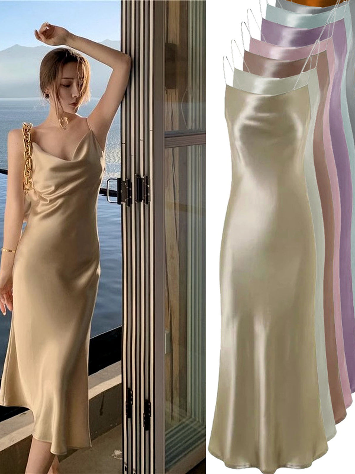 Women's Evening Solid-Color Straight-Leg Zip-Front Party Dress - product detail view 5