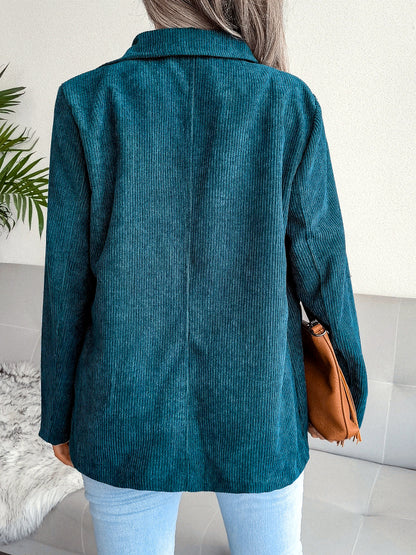 Women's Corduroy Plaid Slim-Fit Point-Collar Long-Sleeve Streetwear Blazer - product detail view 4