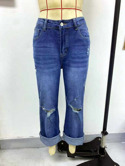 Women's Stretch Denim Mid-Rise Straight-Leg Jeans - product detail view 4