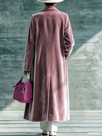 Women's Velvet Knit Solid-Color Point-Collar Relaxed-Fit Long-Sleeve Cardigan - product detail view 1