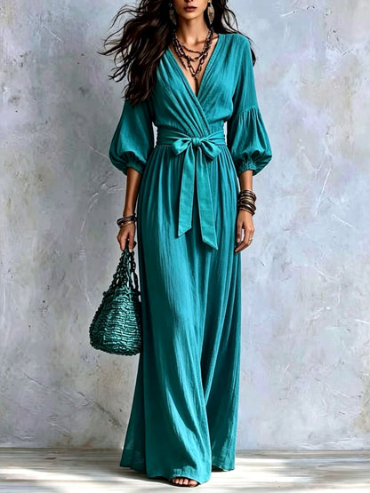 Women's Longline High-Waist Wide-Leg Pants in Peacock Green - product view