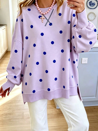 Women's Colorblock Printed Pullover Relaxed-Fit Long-Sleeve Top in Purple - product view