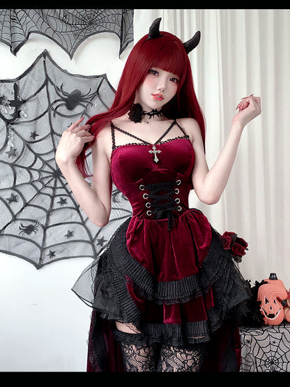 Women's Halloween Witch-Inspired Vampire-Inspired Lace-Trim Dress - product detail view 5