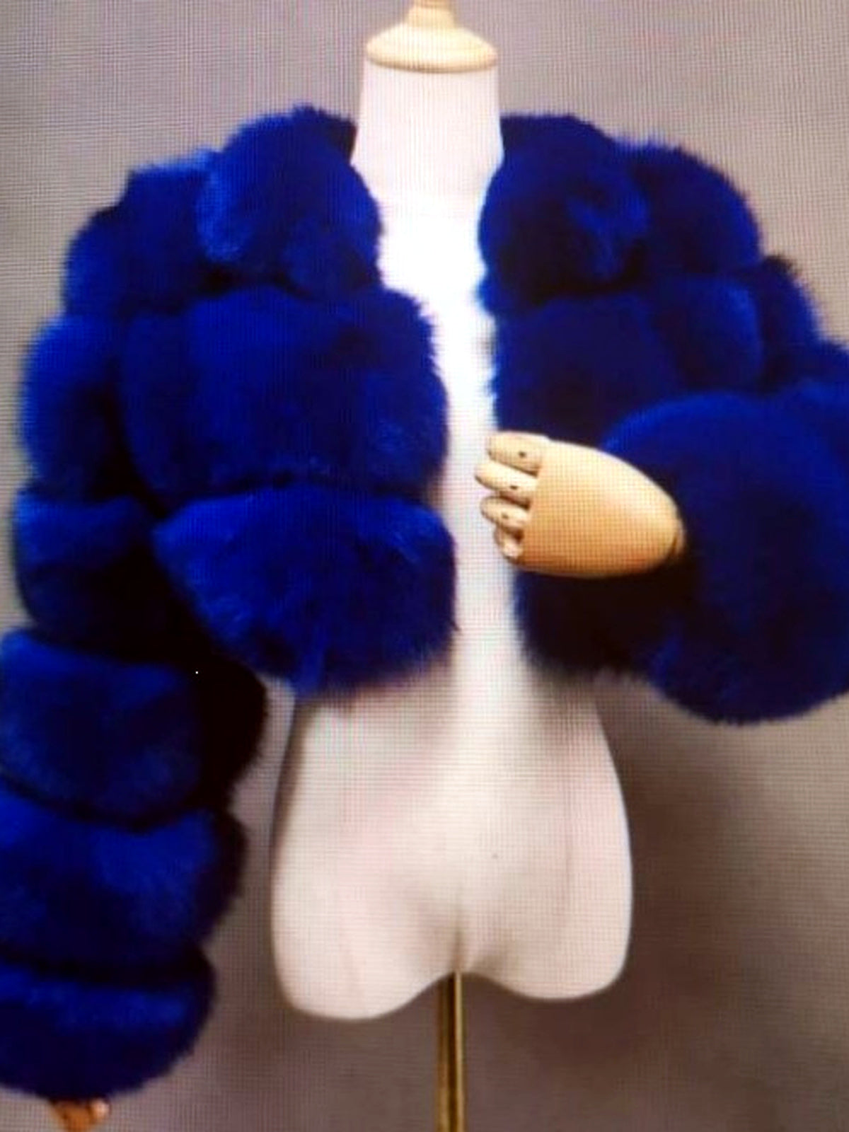 Women's Faux-Fur Point-Collar Stand-Collar Patchwork Long-Sleeve Coat in Blue - product view