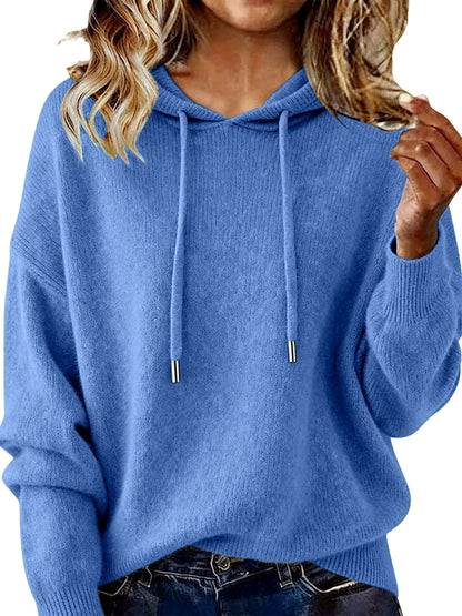 Women's Solid Color Long Sleeve Knit Sweater in Blue - product view