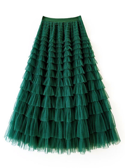 Women's Solid-Color Patchwork Longline Stretch Midi High-Waist Skirt in Green - product view