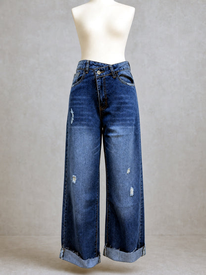 Women's Washed Straight Leg Jeans Mid Rise Loose Denim Pants - product detail view 6
