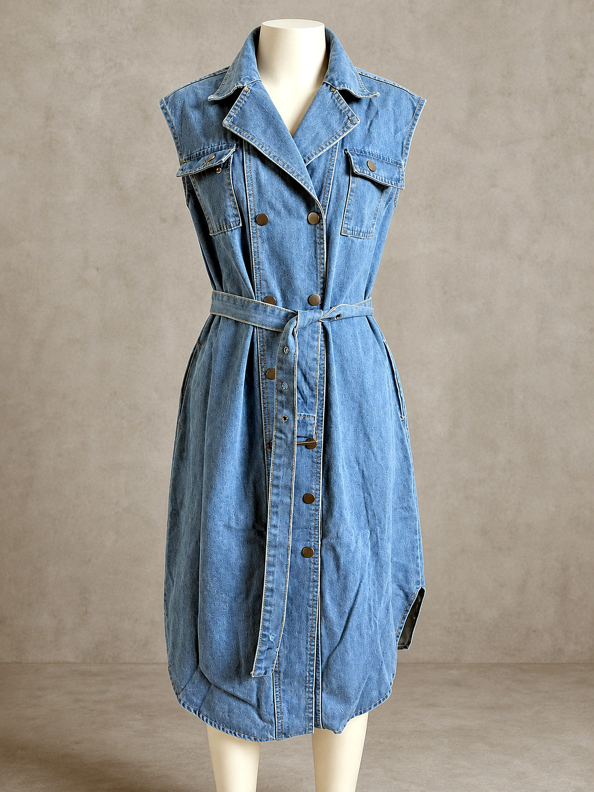 Women's Denim Shirt Dress Seven Quarter Sleeve Loose Casual Spring Dress - product detail view 4