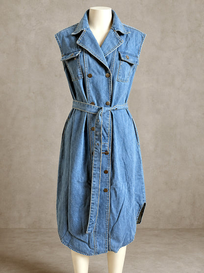 Women's Denim Shirt Dress Seven Quarter Sleeve Loose Casual Spring Dress - product detail view 4