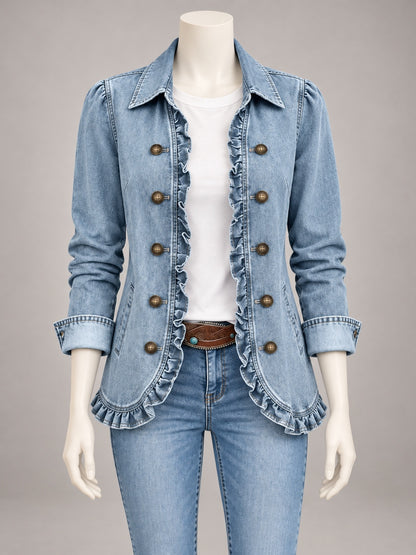 Women's Denim Point-Collar Button-Front Relaxed-Fit Cardigan