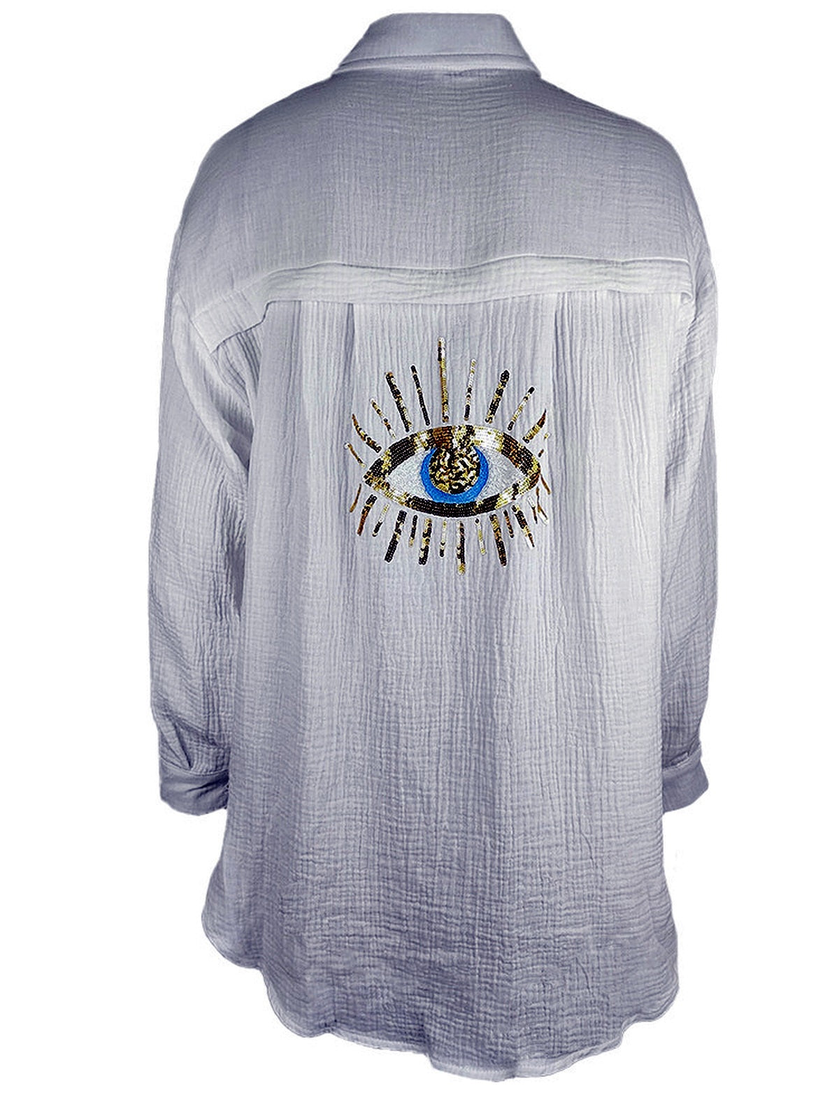 Women's V Neck Sequin Pocket Blouse, Loose Long Sleeve Casual Shirt