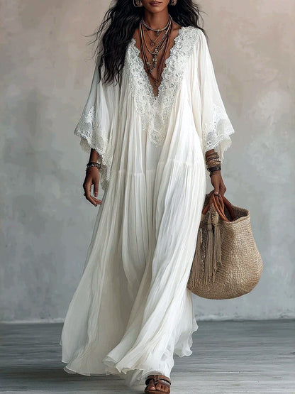 Women's Lace-Trim Patchwork Batwing-Sleeve Longline Dress - product detail view 2