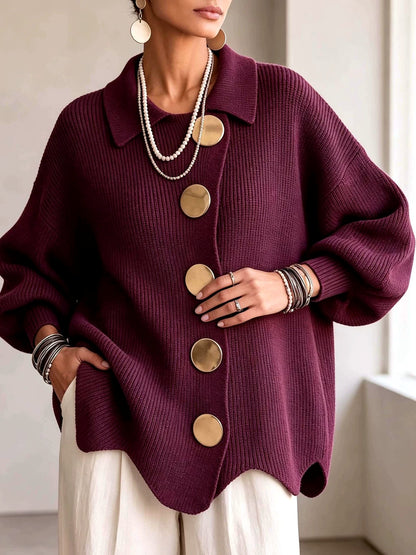 Knit Point-Collar Relaxed-Fit Cardigan - product detail view 1