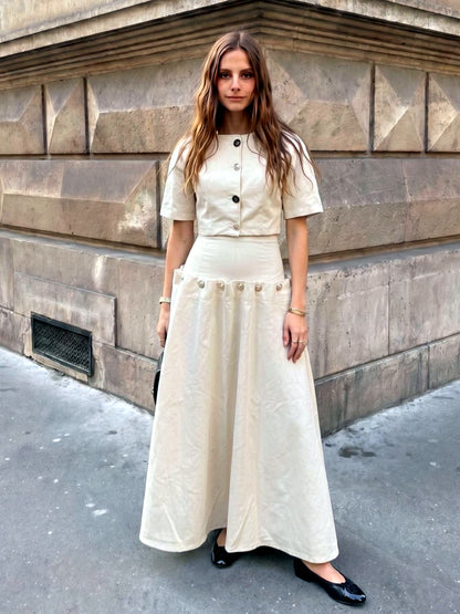 Women's Metal-Button Tie-Front Denim Top & Maxi Skirt Set - product detail view 6