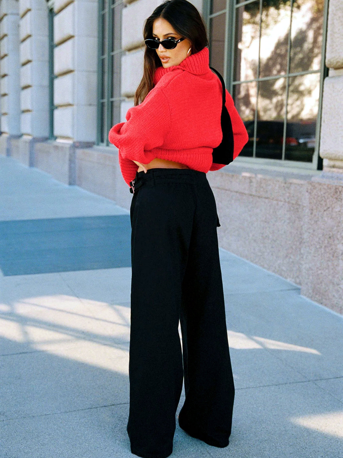Women's Elastic Waist Wide Leg Pants Loose Casual Fall Winter Trousers - product detail view 5