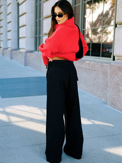 Women's Elastic Waist Wide Leg Pants Loose Casual Fall Winter Trousers - product detail view 5