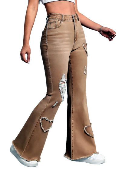 Women's Washed Denim Solid-Color Distressed Raw-Hem Mid-Rise Jeans - product detail view 4
