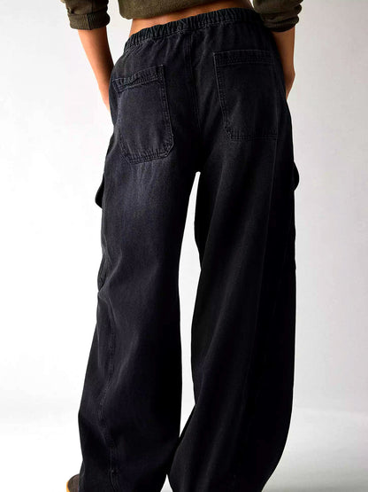Women's Washed Straight Leg Jeans Mid Rise Loose Denim Pants - product detail view 5