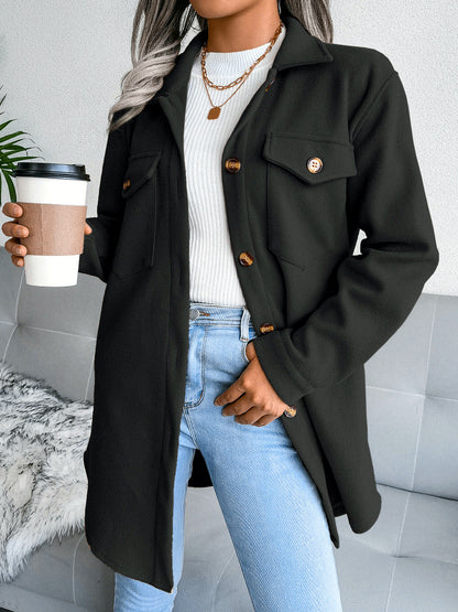 Women's Long Sleeve Open Front Blazer Cardigan Solid Color Casual Woven-Panel Straight-Leg Button-Front Point-Collar Pocket