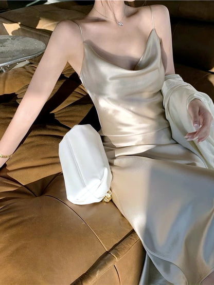 Women's Evening Solid-Color Straight-Leg Zip-Front Party Dress - product detail view 6