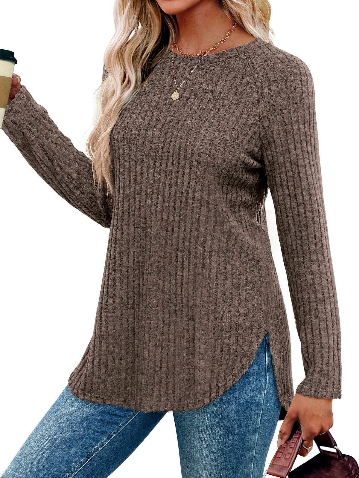 Women's Crew-Neck Relaxed-Fit Slim-Fit Long-Sleeve Top - product detail view 1
