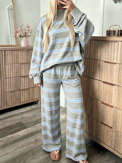 Women's Striped Printed Two-Piece Set in Gray - product view