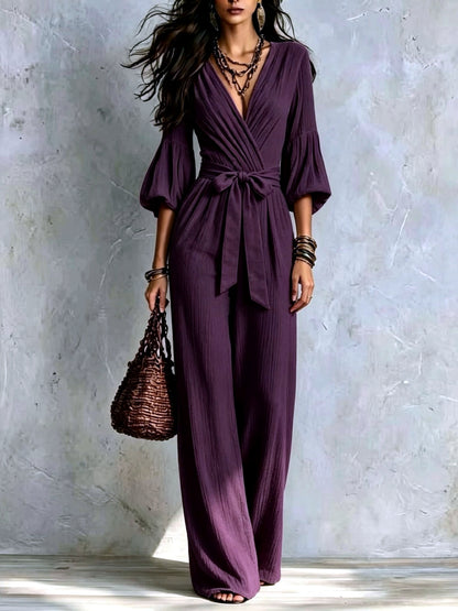 Women's Longline High-Waist Wide-Leg Pants in Purple - product view