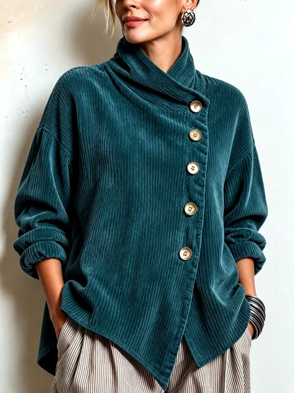 Women's Corduroy Relaxed-Fit Asymmetric Jacket in Green - product view